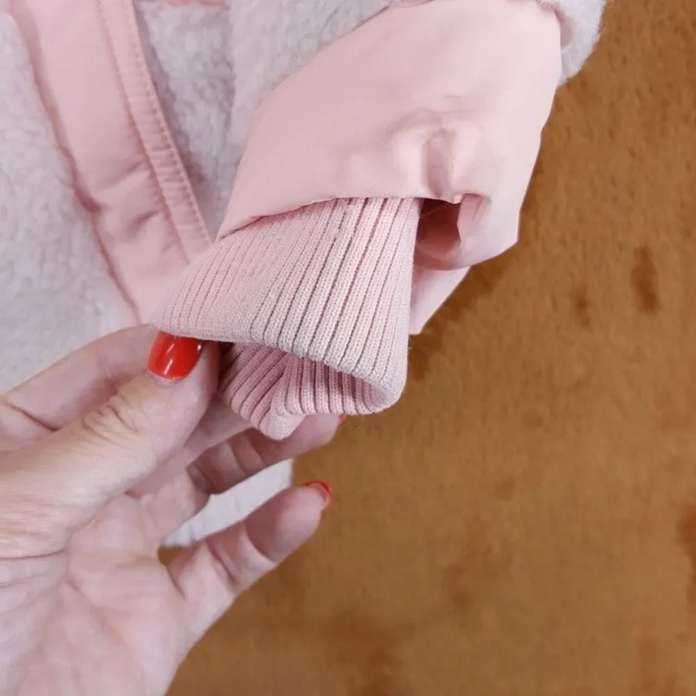 BABY BURBERRY Girls Puffer Coat Size 18M Pink Hooded Lined CALDER $545
